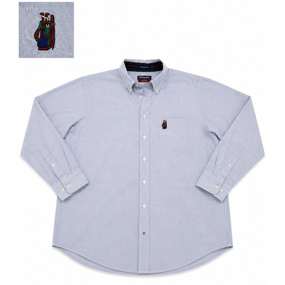 Hathaway Men's Long Sleeve Button Front Shirt Golf Bear Embroidered (Sz. 16.5)
